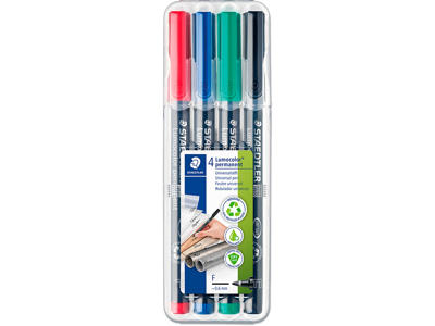 Marker, Rund spids, 0.6 mm, 4 farver, Staedtler Lumocolor 318 F