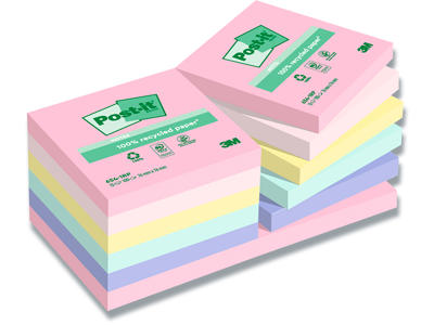 Memonotes, 76x76 mm, Assorteret Pastel rainbow, 12 blokke, Post-it Recycled 