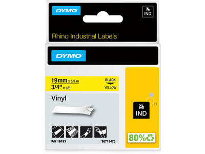 Labeltape, 19mm x 5.5m, Sort på Gul, 1 rulle, Dymo Rhino Industri