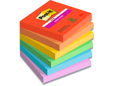 Memonotes, 76x76 mm, Assorteret Playful, 6 blokke, Post-it Super Sticky 