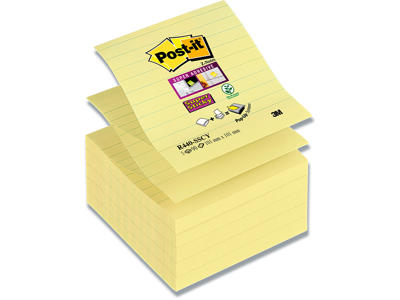 Memonotes, 101x101 mm, Gul, 5 blokke, Post-it Super Sticky Linjeret Z-notes