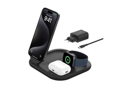 Belkin BoostCharge Hovedtelefoner, Smartphone, SmartWatch Sort USB Trådløs opladning Hurtig opladning Indendørs