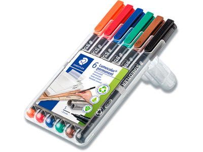 Marker, Spids spids, 0.4 mm, 6 farver, Staedtler Lumocolor 313 S