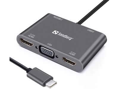 Sandberg USB-C Dock 2xHDMI+1xVGA+USB+PD