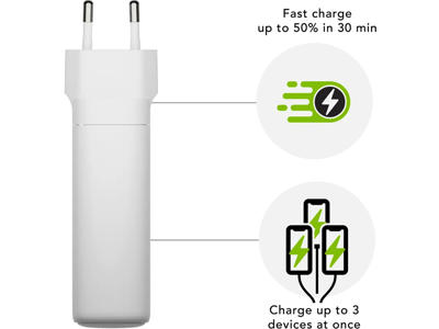 Wall Charger, GaN - USB-C 140W+100W+18W EU, White, dbramante1928 Re-charge