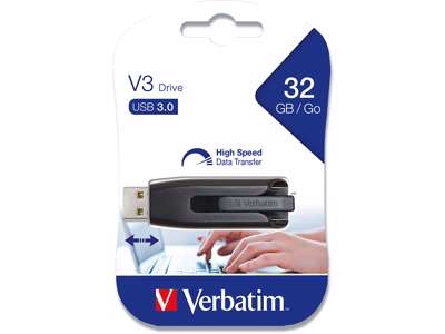 USB nøgle, USB 3.0, 32 GB, Sort, Verbatim Store 'N' Go SuperSpeed V3