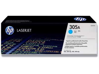 Toner, 305A, Cyan-blå, 2.600 sider, HP CE411A