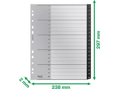Registerblade, A4 Maxi, 1-20, Grå-Sort, Leitz Recycle 