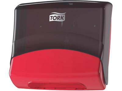 Aftørringsdispenser, Til aftørringsark, Foldede, Sort-rød, Tork Top-Pak W4