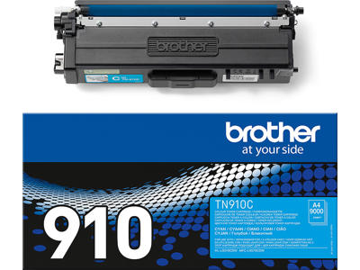 Toner, TN910C, Cyan-blå, 9.000 sider, Brother 