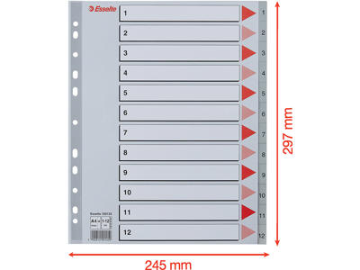 Registerblade, A4 Maxi, 1-12, Grå, Esselte 