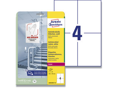 Etiketter, 105x148 mm, Hvid, 40 etiketter i alt, Avery Antimikrobielle