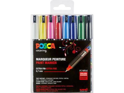 Paint marker, 0.7 mm, 8 assorterede farver, Ultra-fin spids, uni Posca PC-1MR