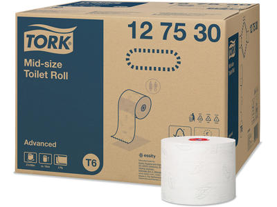 Toiletpapir, Udvendig oprulning, 2 lag, 27 ruller, Tork Advanced Mid-Size T6