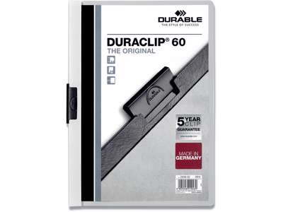 Klemmappe, 60 stk, Hvid, Transparent forside, Durable DURACLIP 60