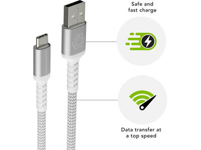 USB kabel, USB-A to USB-C, White, 2.5m, dbramante1928 Re-charge BRD