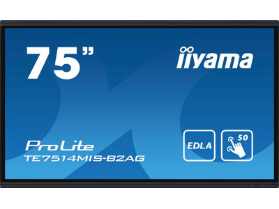 iiyama PROLITE TE7514MIS-B2AG Digital fladpaneldisplay 190,5 cm (75") LCD Wi-Fi 435 cd/m² 4K Ultra HD Sort Berøringsskærm Indbygget processer Android 24/7