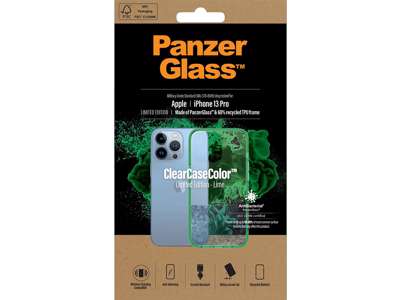 Cover, iPhone 13 Pro, Case, Transparant med Lime ramme, PanzerGlass Antibacterial - ClearCase 