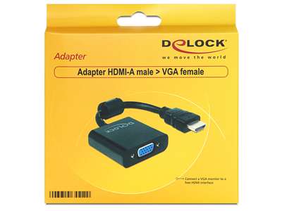 DeLOCK 65512 videokabel adapter 0,254 m VGA (D-Sub) HDMI Type A (Standard) Sort