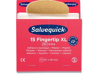 Plaster, Tekstil, 15 plastre pr refill, 6 pakker refill, Salvequick Fingerspids 