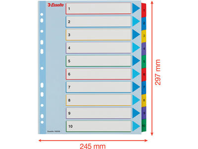 Registerblade, A4 Maxi, 1-10, Flerfarvet, Esselte Mylar 