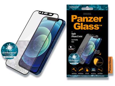 Skærmbeskyttelse, iPhone 12 Mini, Sort, 1 stk, PanzerGlass Antibacterial - CamSlider 