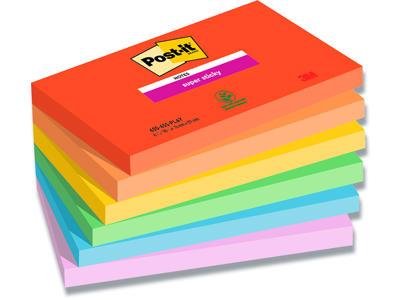 Memonotes, 76x127 mm, Assorteret Playful, 6 blokke, Post-it Super Sticky 