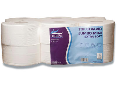 Toiletpapir, Udvendig oprulning, 2 lag, 12 ruller, Pristine Extra Soft Jumbo