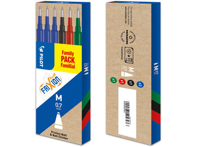 Rollerball gelpen refill, 0.7 mm, 0.35 mm, 3xblå, 1xsort, 1xrød, 1xgrøn, Pilot FriXion BLS-FR7-S6-2