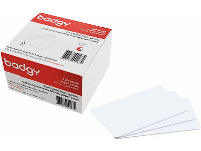 Papkort, 85.6x54 mm, 0.76 mm, Hvid, Uden tryk, 100 stk, Evolis Badgy