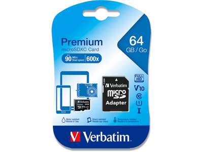 SD kort, Micro SDXC, Class 10, 64 GB, Verbatim 