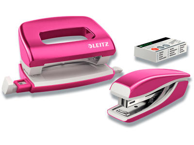 Hul og hæft, Metallic pink, 2-huls, 10 ark, Leitz NeXXt WOW Mini