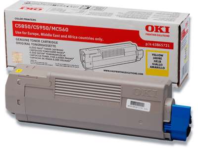 Toner, C5850-5950-MC560, Yellow-gul, 6.000 sider, OKI 43865721