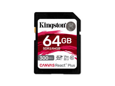 Kingston Technology 64 GB Canvas React Plus SDXC UHS-II 300R/260W U3 V90 i fuld HD/4K/8K