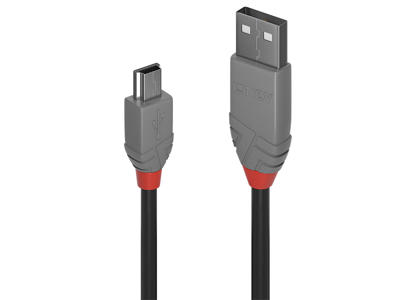 Lindy 36721 USB-kabel USB 2.0 0,5 m USB A Mini-USB B Sort, Grå