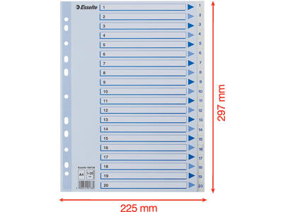 Registerblade, A4, 1-20, Hvid, Esselte 