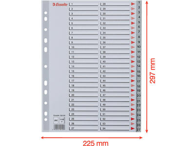 Registerblade, A4, 1-54, Grå, Esselte 