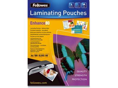 Lamineringslommer, A4, 216x303 mm, 80 micron, Fellowes Gloss