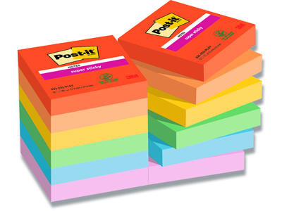 Memonotes, 47.6x47.6 mm, Assorteret Playful, 12 blokke, Post-it Super Sticky 