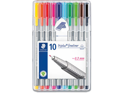 Fineliner, Assorteret, 0.3 mm, 10 stk, Staedtler Triplus 334