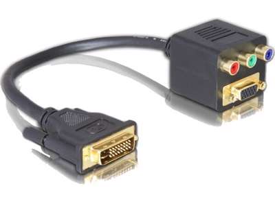 DeLOCK Adapter DVI29 male to VGA + 3x Cinch female 0,2 m DVI VGA (D-Sub) + 3 x RCA Sort