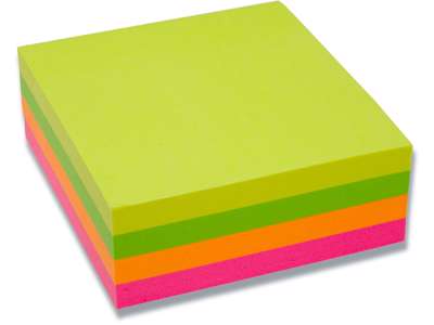 Memonotes, 76x76 mm, 4 assorterede neon farver, 1 blok, Stick'n Cube 