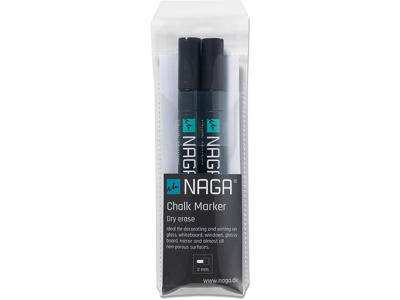 Kalk marker, 2 mm, Sort, 2 stk, Naga Dry Erase