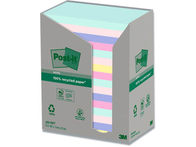 Memonotes, 76x127 mm, Assorteret Pastel rainbow, 16 blokke, Post-it Recycled 