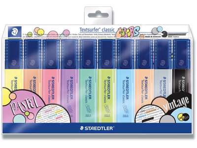 Tekstmarker, Permanent, Assorteret pastel, 10 stk, Staedtler Textsurfer Classic 364