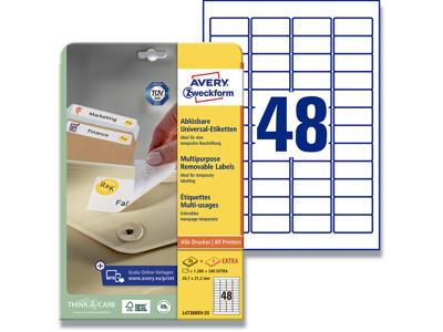 Etiketter, 45.7x21.2 mm, Hvid, 1440 etiketter i alt, Avery 