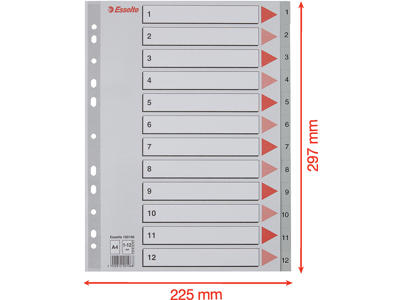 Registerblade, A4, 1-12, Grå, Esselte 