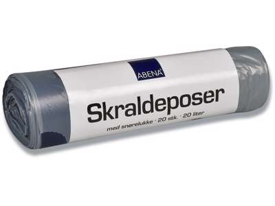 Affaldspose, 20 liter, 12 micron, Grå, 1 rulle, 20 poser pr rulle, Abena Med snoreluk