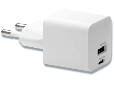 Wall Charger, GaN - USB-C+USB-A 30W+18W EU, White, dbramante1928 Re-charge