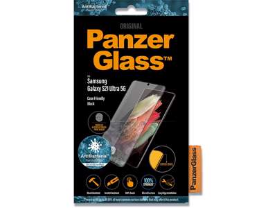 Skærmbeskyttelse, Samsung Galaxy S21 Ultra, Sort, 1 stk, PanzerGlass Antibacterial - Case Friendly 